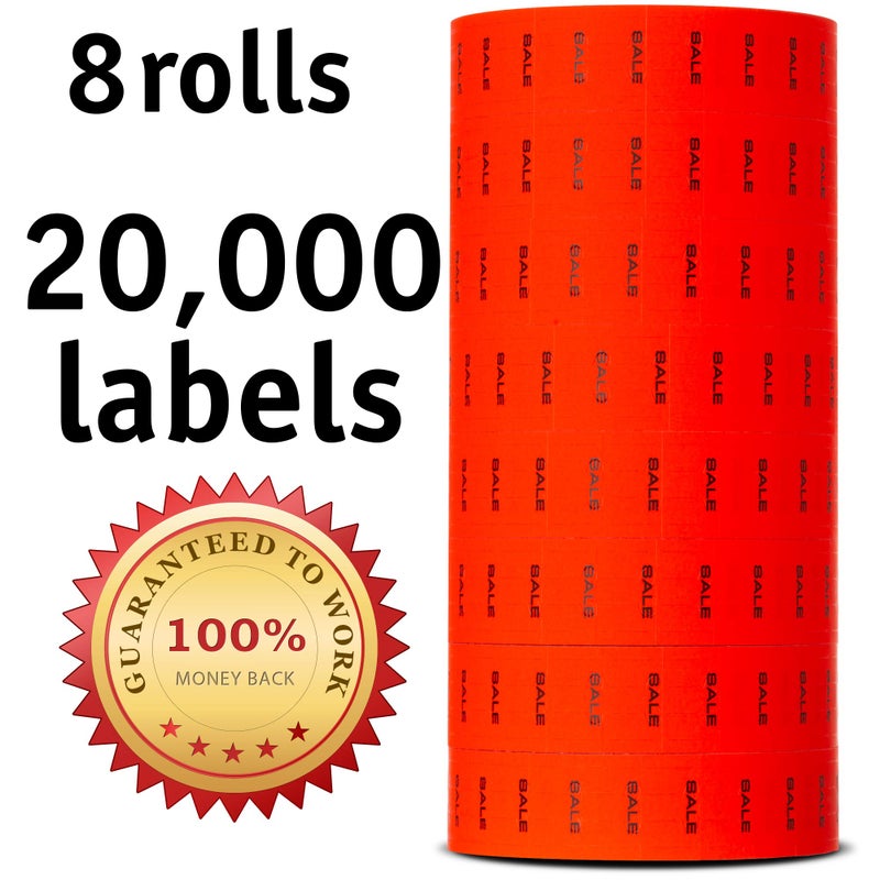 Labels for Us Labels for Monarch 1131 Labeler - Sale - Red - 20,000 Labels - Pack with 8 Rolls - Ink Roller Included - Made and Delivered by Labels for Us - Image 2